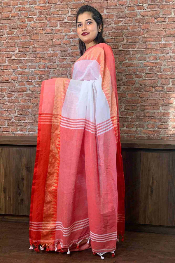 Woven temple border cotton wrap in 1 minute saree